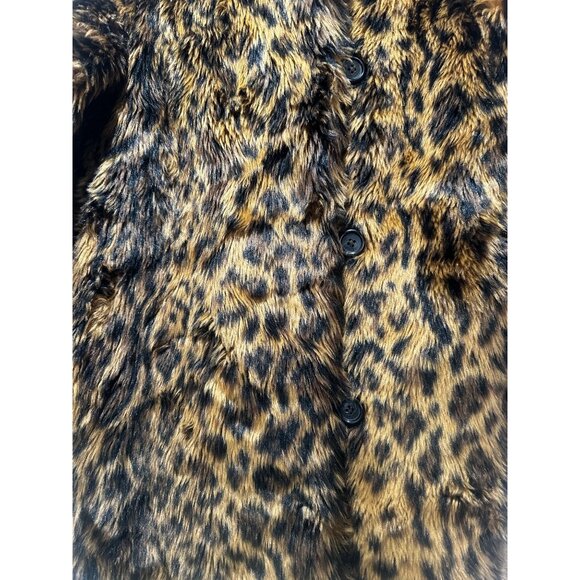 JCrew Faux Fur Leopard Coat Womens XS Brown Animal Print Mob Wife Y2K Evening - Picture 12 of 16